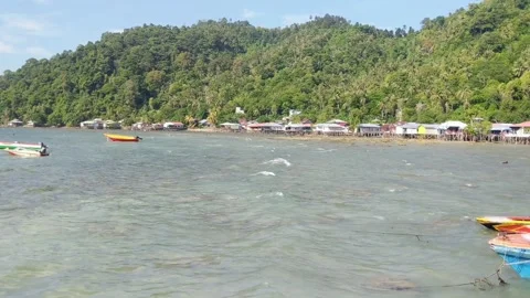 Beach on Lemukutan Island with a mountain backdrop Stock Footage 312658587