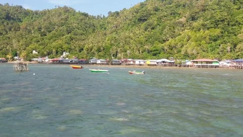 Beach on Lemukutan Island with a mountain backdrop Stock Footage 312658896