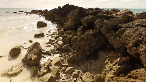 Beach Level Rocks Sand and Bay at Barbary Beach, Freeport Stock Footage 100510202