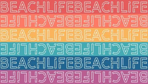 Beach life seamless vector pattern. Rainbow strips with white text abstract 스톡 일러스트