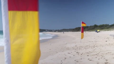 Beach with Lifeguard Flags CU 003 Video stock 170344122
