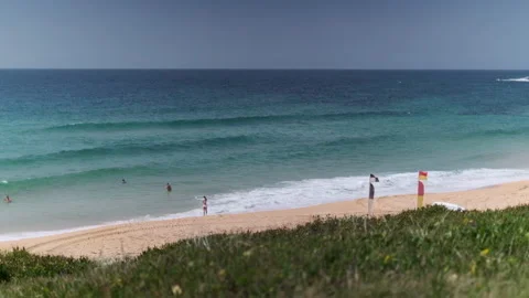Beach with Lifeguard Flags WS 010 Video stock 170344057