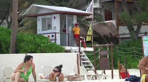 Beach lifeguard stand Stock Footage 53970697