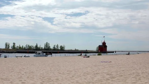 Beach with Lighthouse Stock Footage 85571857