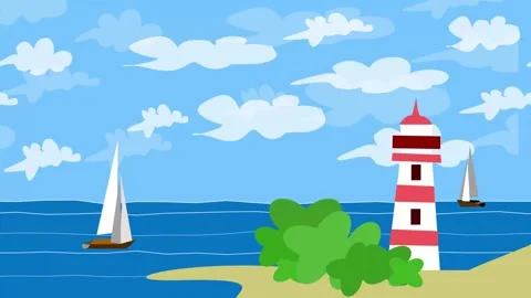 Beach with lighthouse Stock Footage 318408325