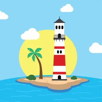 Beach lighthouse seashore view Stock-Illustration