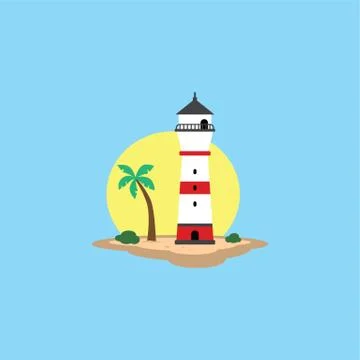 Beach lighthouse seashore view Illustrazione stock