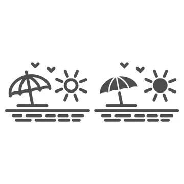 Beach line and solid icon, Summer concept, sunrise sign on white background, sea イラスト素材