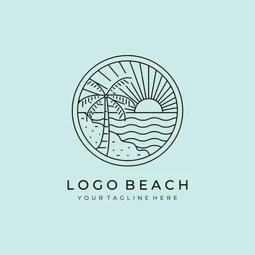 Beach line icon logo vector symbol illustration design, surfboard californi.. 스톡 일러스트