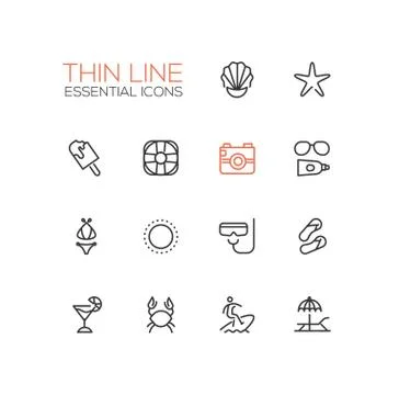 At the Beach - line icons set Stock Illustration