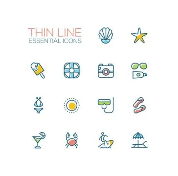 At the Beach - line icons set Stock Illustration