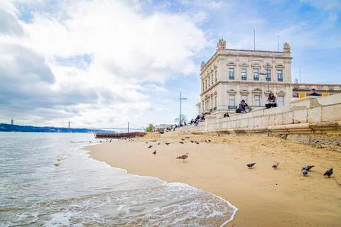 Beach in Lisbon Praa do Comercio Portugal, 12 November 2019 Stock Photos