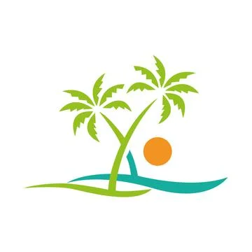 Beach logo design Vector design concept plam a sun icon Stock Illustration