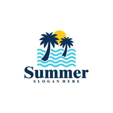 Beach logo designs concept vector template, Summer Beach Logo with Palm Tre.. Illustrazione stock
