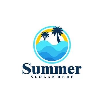 Beach logo designs concept vector template, Summer Beach Logo with Palm Tre.. 스톡 일러스트