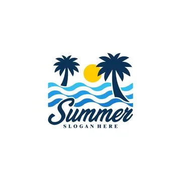 Beach logo designs concept vector template, Summer Beach Logo with Palm Tre.. Illustration