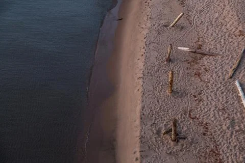 Beach with logs sticking up Stock Photos