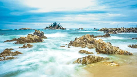 Beach with long exposure taken at time lapse Stock Footage 145703377