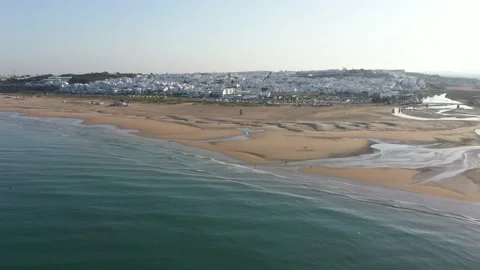 Beach of Los Bateles in Conil de la Frontera drone views Stock Footage 140557628