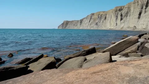 The beach is made of natural stone slabs. Beautiful landscape in  Crimea. Stock Footage 161011227