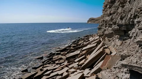 The beach is made of natural stone slabs. Beautiful landscape in  Crimea. Stock Footage 161011248