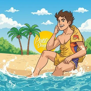 Beach man puno day Stock Illustration
