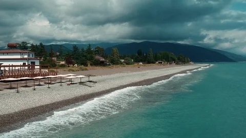 Beach with Mountain View Stock Footage