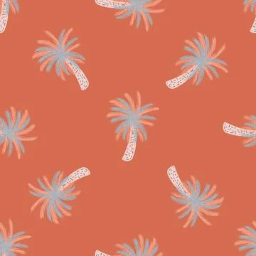 Beach nature seamless pattern with hand drawn blue and grey colored palm tree Stock Illustration