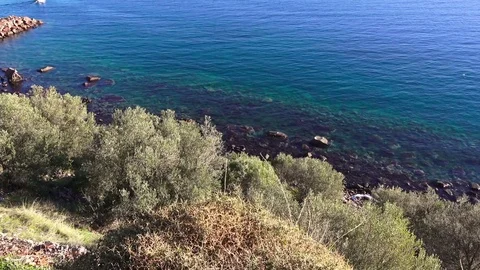 Beach near Assos (Behramkale) Ancient Harbor Stock-Footage 84458917
