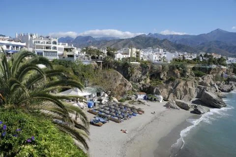 The beach of Nerja in Spain. Stock Photos