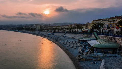 Beach of Nice time lapse Stockbeeldmateriaal 119041560