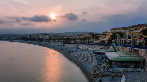 Beach of Nice time lapse Stockbeeldmateriaal 119041561