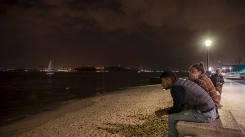 Beach at night Lisbon Timelapse Stock Footage 197556739