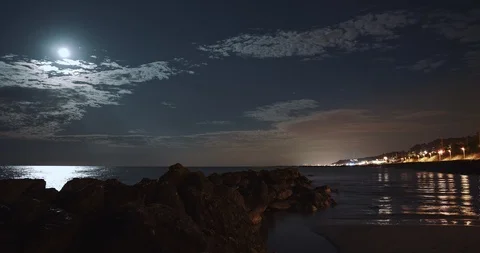 Beach at night Time lapse, Graded 4K DCI 422HQ Stock Footage