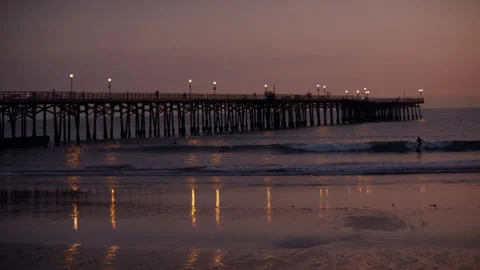 Beach Night Waves Sunset Pier Stock Footage 172003010