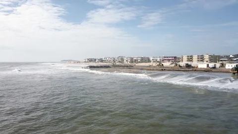 Beach Nourishment Project with Ocean Waves Stock Footage 123880802