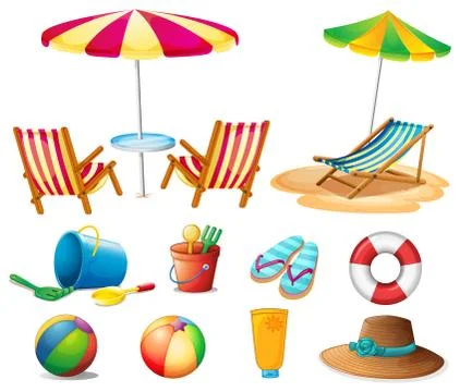 Beach objects and toys Illustrazione stock