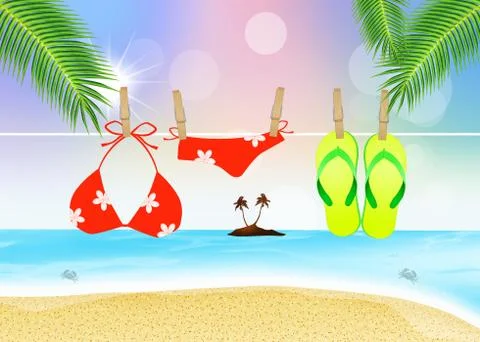 Beach objects in summer Illustrazione stock