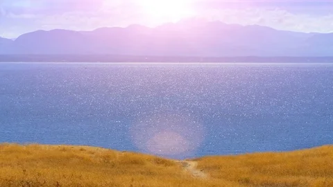 Beach Ocean Sky Landscape View, Pacific Nature Landscape Mountains Coast Stock Footage 84693527