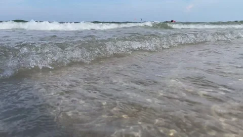 Beach ocean wave close up view. Blue sky landscape view summer day Stock Footage 249588200