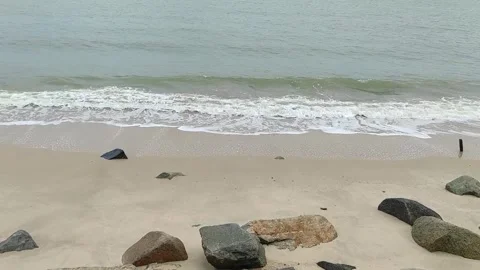 Beach with ocean waves in the morning Stock Footage 269690439