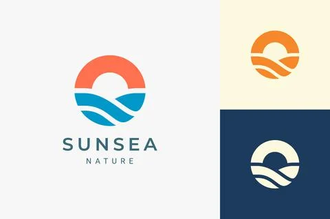 Beach or coast logo in simple sun and ocean shape Stock Illustration