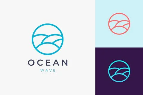 Beach or pool logo template in circle sea wave shape Stock Illustration