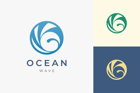 Beach or pool logo template in circle sea wave shape Illustrazione stock