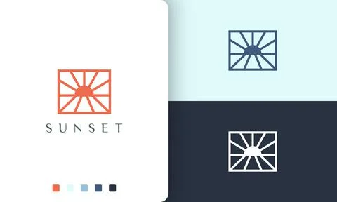 Beach or sea logo with simple and modern sun shape Stock Illustration