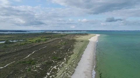 Beach over Studland and Godlingston Heath National Nature Reserve from a drone Stockbeeldmateriaal 280545347