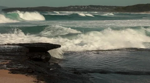 Beach, Pacific ocean coastline, Waves, Rocky coastline, NSW coast, Australia HD 스톡 동영상 51531589