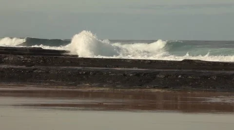 Beach, Pacific ocean, Waves, Rocky coastline, NSW coast, Australia HD Stock Footage 51526880