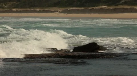 Beach, Pacific ocean, Waves, Rocky coastline, NSW coast, Australia HD Stock-Footage 51529043