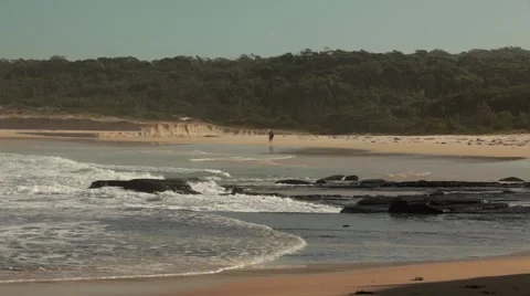Beach, Pacific ocean, Waves, Rocky coastline, NSW coast, Australia HD Stock Footage 51529337